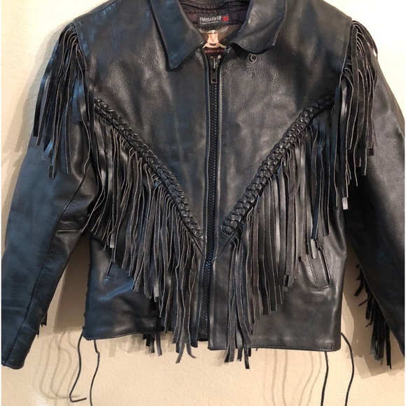 Vtg VANGUARD LEATHER OF AMERICA Cowhide Fringe Leather Biker Jacket - Picture 8 of 8